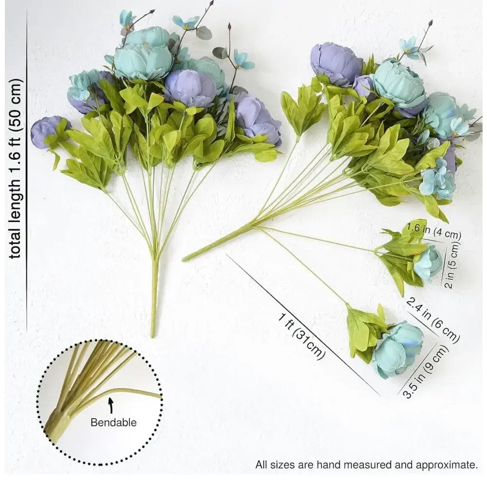 Mixed Blue Artificial Peony Bouquet (Set of 2)